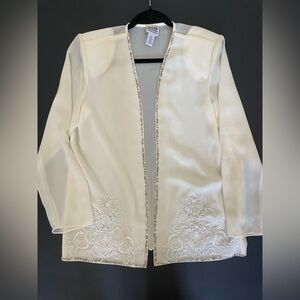 R&M Richards Formal Ivory Open Jacket Beaded Floral Details Sz 12 Wedding Party